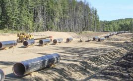 a line of pipe for pipeline waiting for Geotextiles application